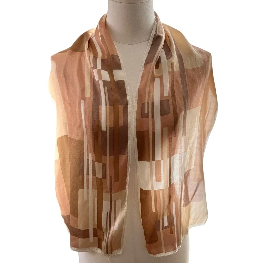 Liz Claiborne Anne Klein Silk Scarf Beige Tan Pink Nuetral‎